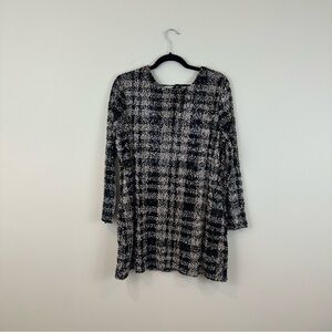 Charlie Paige Black and White Plaid Sequin Long Sleeve Dress Medium NWT